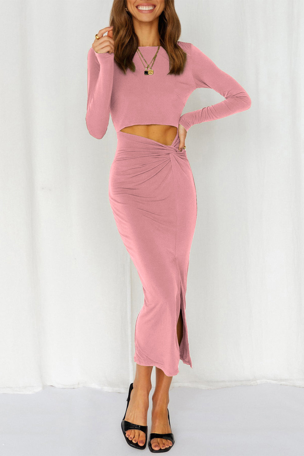 Cutout Bodycon Twist Waist Midi Dress