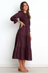 Smocked Peplum Sleeve Layered Ruched Long Dress