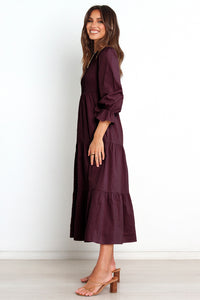 Smocked Peplum Sleeve Layered Ruched Long Dress