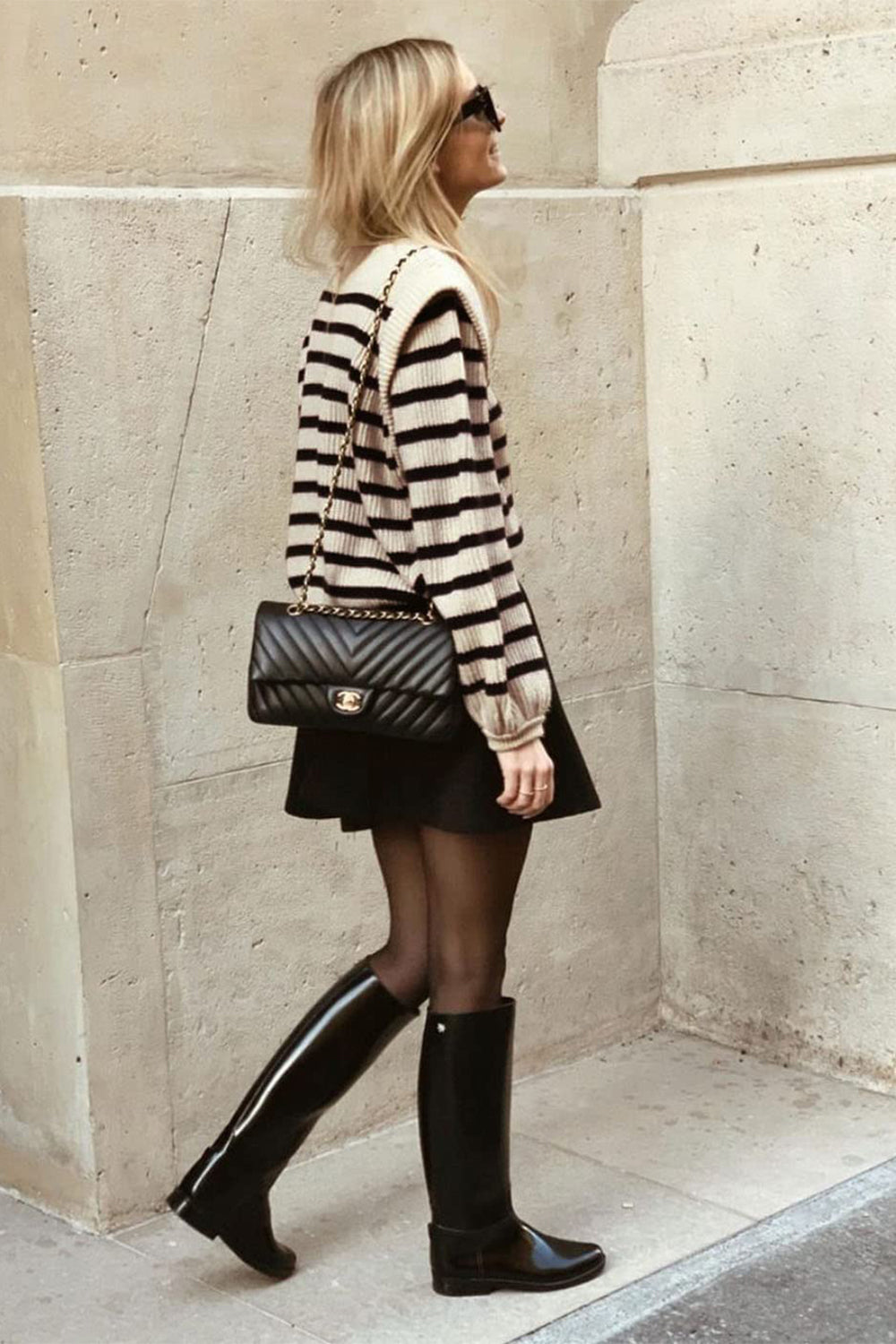 Long Lantern Sleeve Striped Ribbed Knit Pullover Top