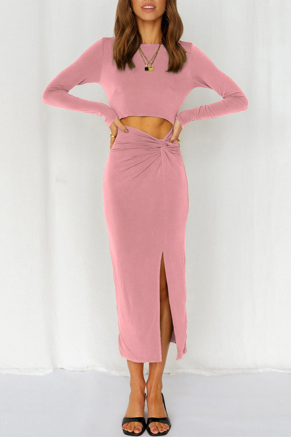 Cutout Bodycon Twist Waist Midi Dress