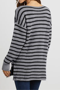 Oversized Side Split Stripe Pullover Sweater