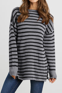 Oversized Side Split Stripe Pullover Sweater