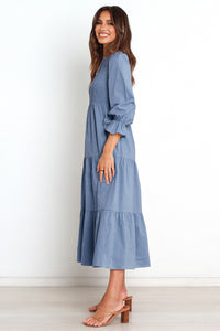 Smocked Peplum Sleeve Layered Ruched Long Dress