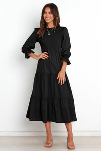 Smocked Peplum Sleeve Layered Ruched Long Dress