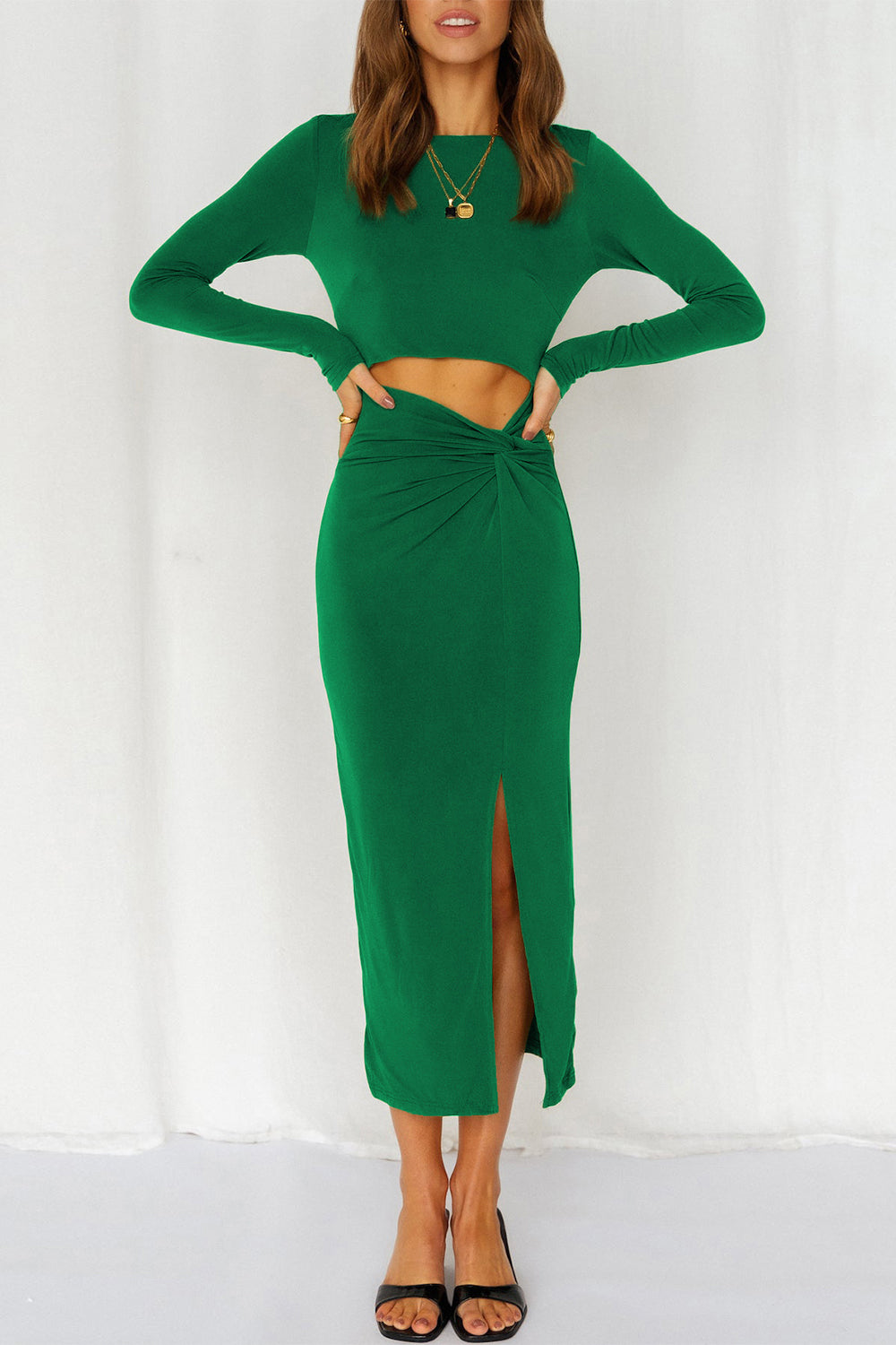 Cutout Bodycon Twist Waist Midi Dress