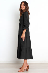 Smocked Peplum Sleeve Layered Ruched Long Dress