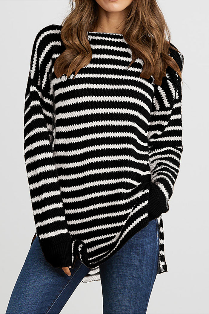 Oversized Side Split Stripe Pullover Sweater