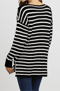 Oversized Side Split Stripe Pullover Sweater