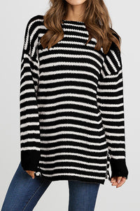 Oversized Side Split Stripe Pullover Sweater