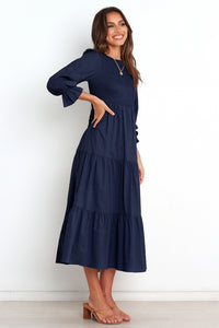 Smocked Peplum Sleeve Layered Ruched Long Dress