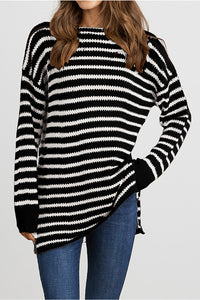 Oversized Side Split Stripe Pullover Sweater