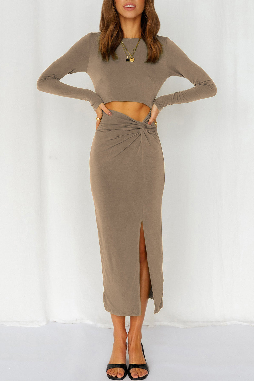 Cutout Bodycon Twist Waist Midi Dress