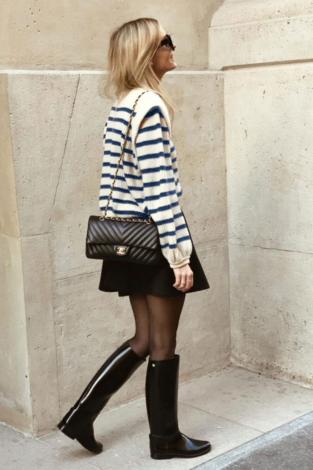 Long Lantern Sleeve Striped Ribbed Knit Pullover Top