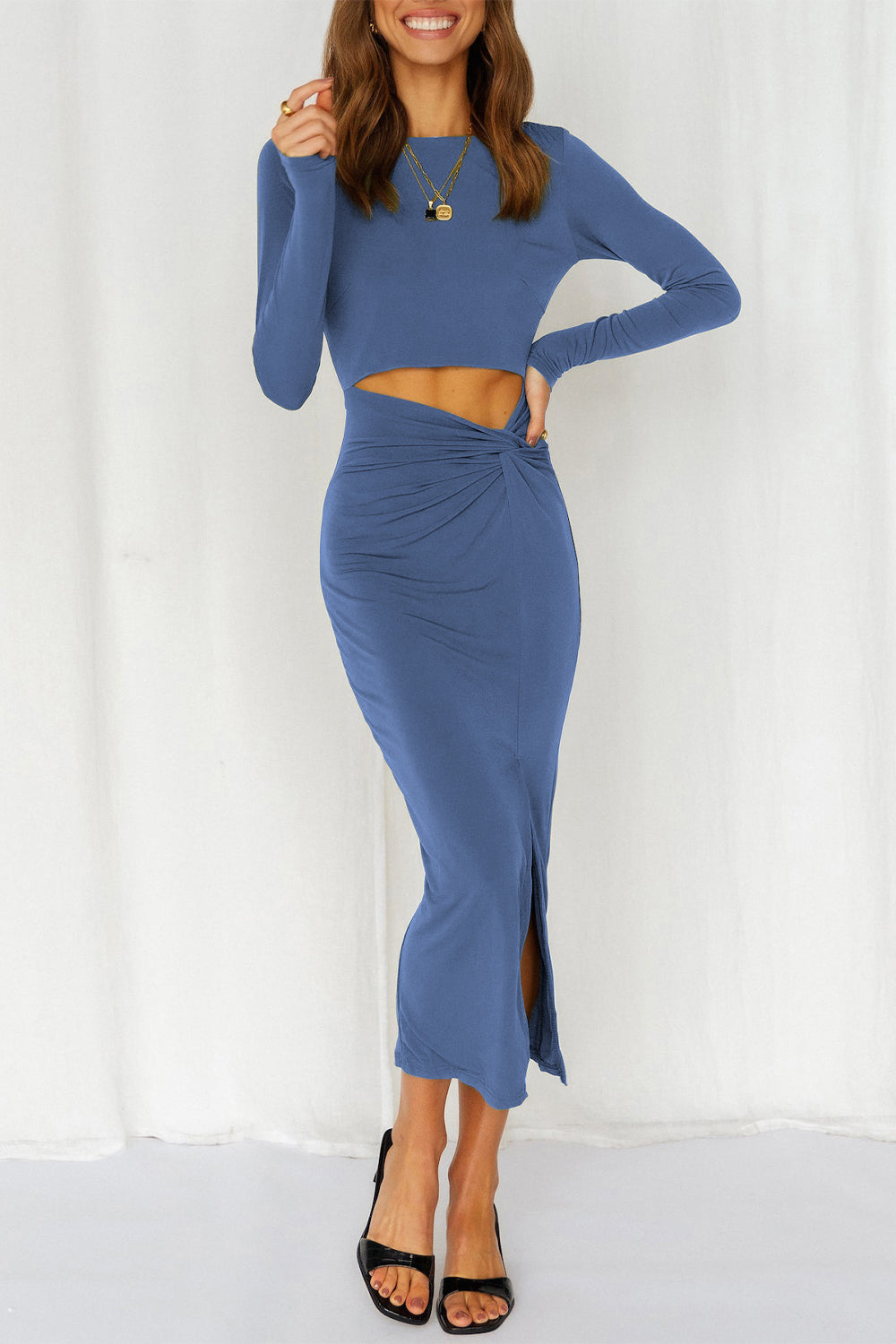 Cutout Bodycon Twist Waist Midi Dress