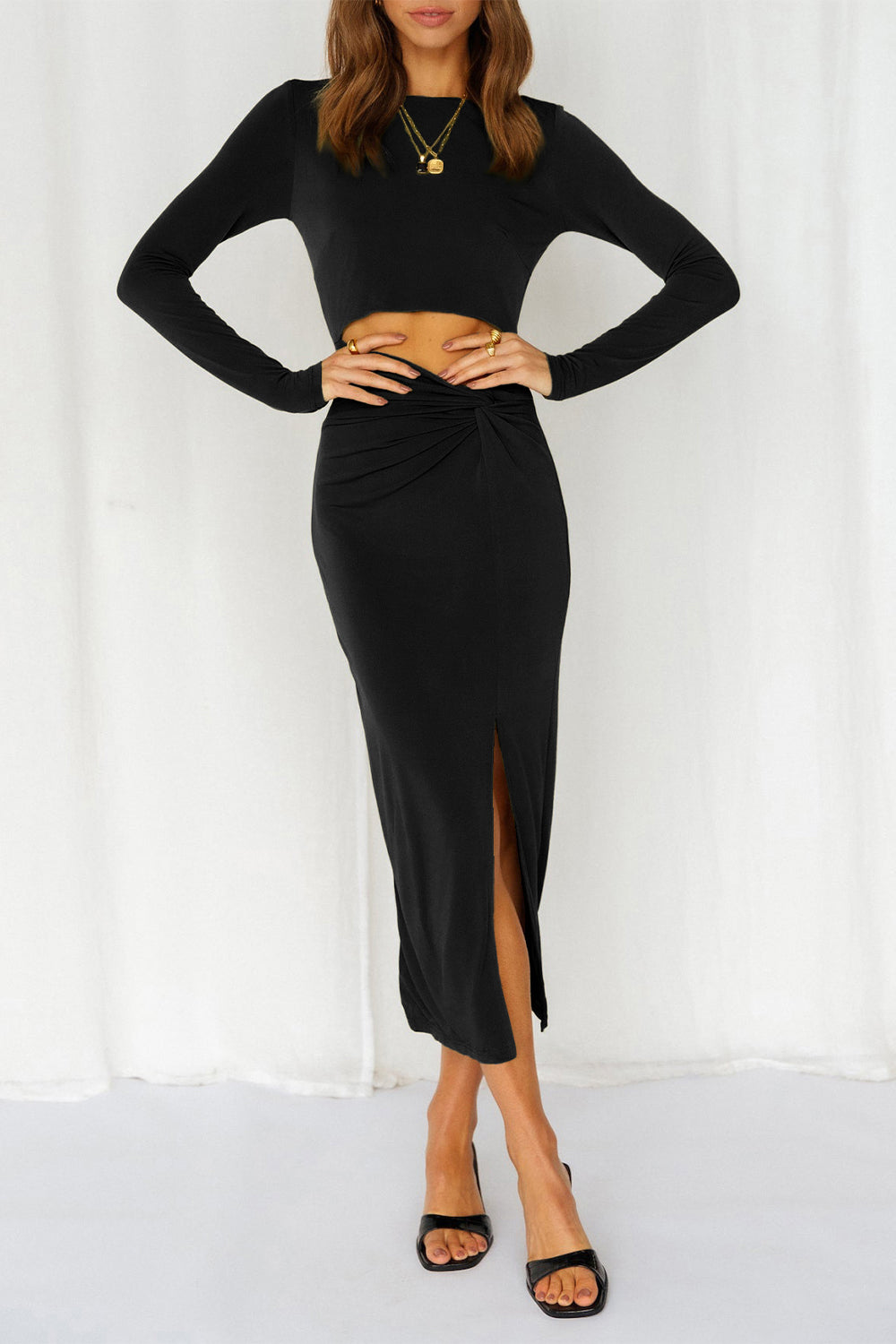 Cutout Bodycon Twist Waist Midi Dress