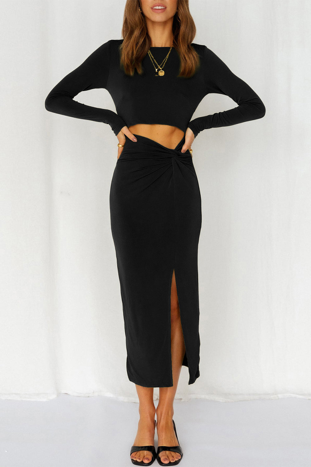 Cutout Bodycon Twist Waist Midi Dress