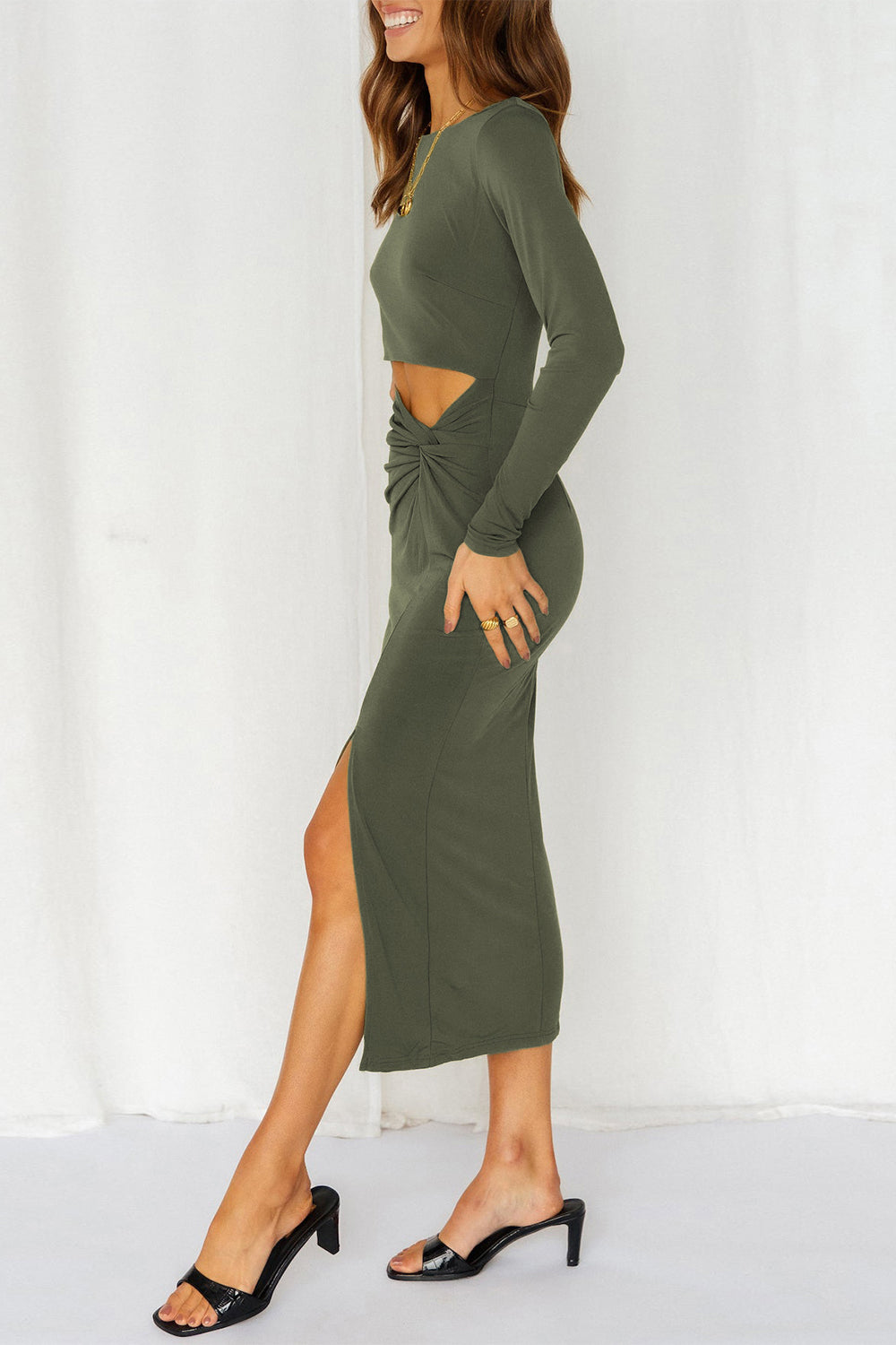 Cutout Bodycon Twist Waist Midi Dress