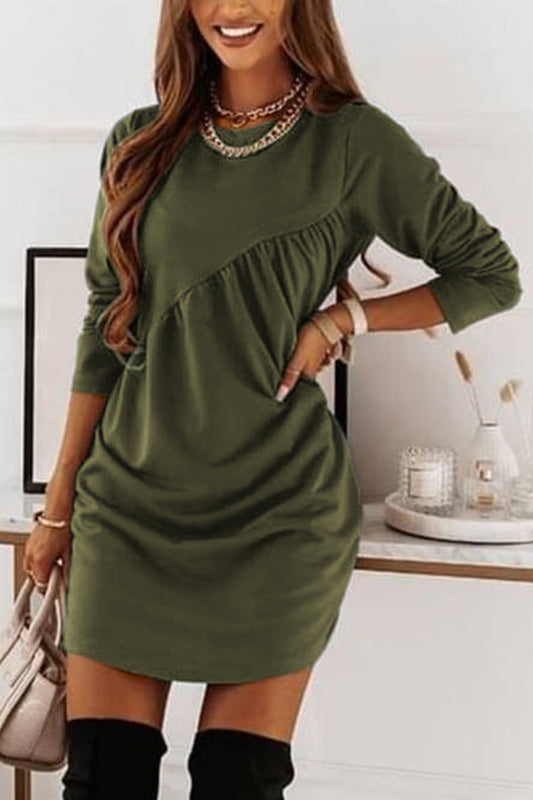 Crewneck Loose Flowy Shift Ruched Dresses