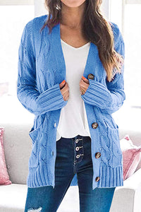 Knitted Solid Color Button Down Chunky Outwear Cardigan