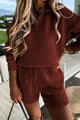 V Neck Lapel Knit Long Sleeve Sweater and Short Pant Set