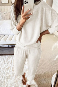 Batwing Sleeve Sweatsuit Two-Piece Knit Fabric Oversized Tracksuit PRETTYGARDEN