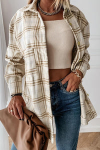 Button Down Pocketed Plaid Shirt Boyfriend Shacket Jacket PRETTYGARDEN