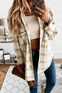 Button Down Pocketed Plaid Shirt Boyfriend Shacket Jacket PRETTYGARDEN