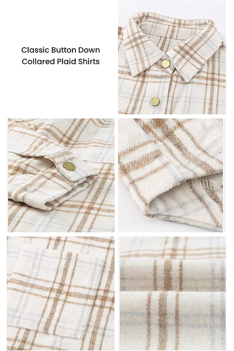 Button Down Pocketed Plaid Shirt Boyfriend Shacket Jacket PRETTYGARDEN