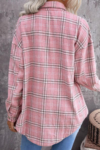 Button Down Pocketed Plaid Shirt Boyfriend Shacket Jacket PRETTYGARDEN