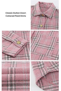 Button Down Pocketed Plaid Shirt Boyfriend Shacket Jacket PRETTYGARDEN