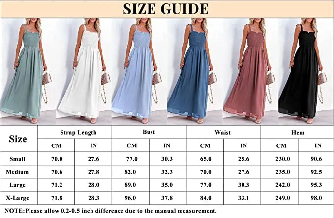 Casual Summer Boho Spaghetti Straps Square Neck Long Beach Maxi Dress PRETTYGARDEN