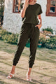 Crewneck Drawstring Elasitic Waist Jumpsuit PRETTYGARDEN