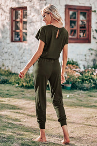 Crewneck Drawstring Elasitic Waist Jumpsuit PRETTYGARDEN