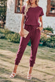 Crewneck Drawstring Elasitic Waist Jumpsuit PRETTYGARDEN