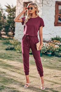 Crewneck Drawstring Elasitic Waist Jumpsuit PRETTYGARDEN