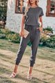 Crewneck Drawstring Elasitic Waist Jumpsuit PRETTYGARDEN