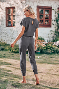 Crewneck Drawstring Elasitic Waist Jumpsuit PRETTYGARDEN