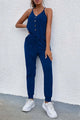 Deep V Neck Button Down Spaghetti Strap Jumpsuit PRETTYGARDEN