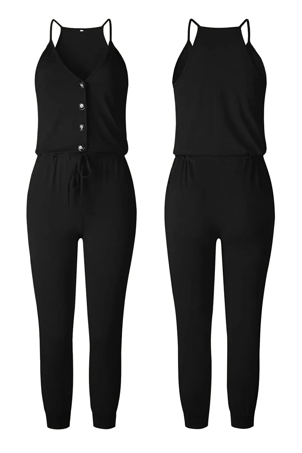 Deep V Neck Button Down Spaghetti Strap Jumpsuit PRETTYGARDEN