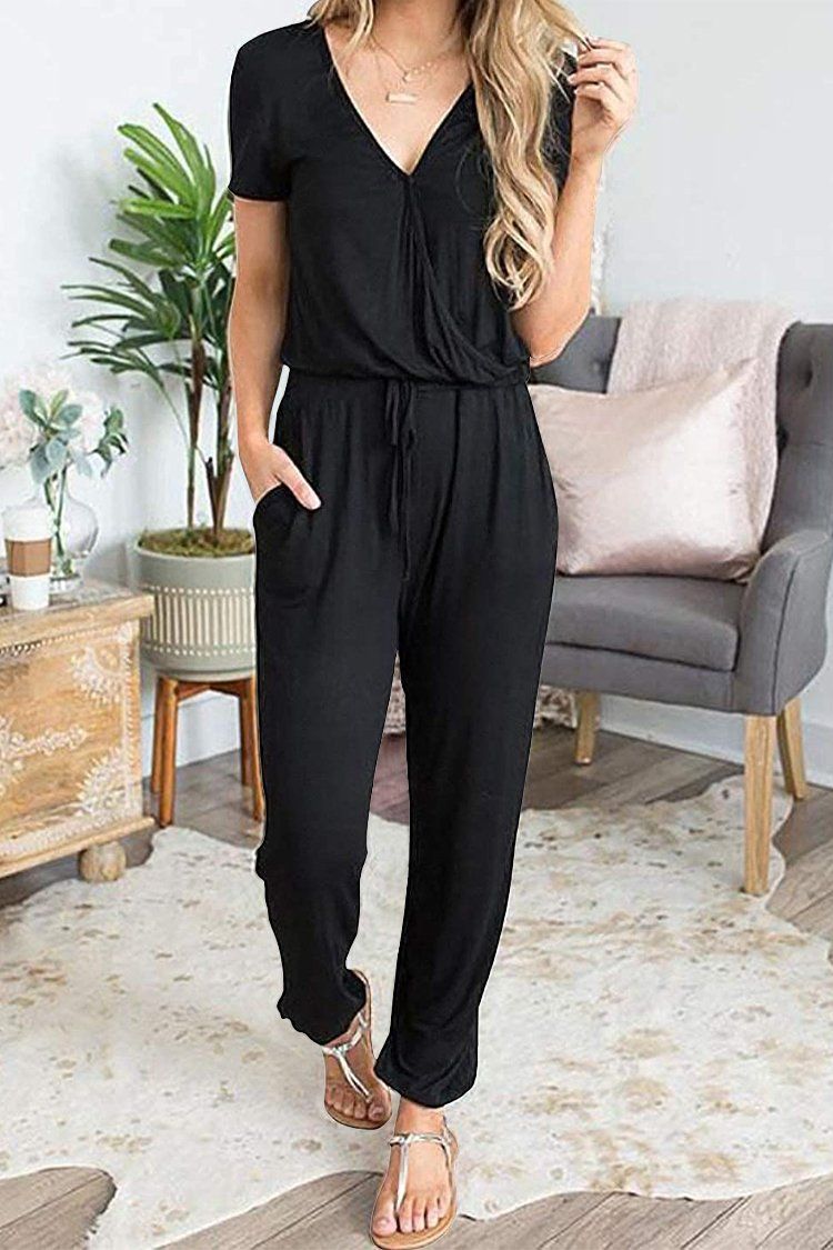 PRETTYGARDEN Women's Summer Casual Jumpsuits Wrap V Neck Sleeveless One  Piece Pants Romper with Pockets : : Clothing, Shoes & Accessories