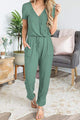 Deep V Neck Wrap Drawstring Waist Jumpsuit PRETTYGARDEN