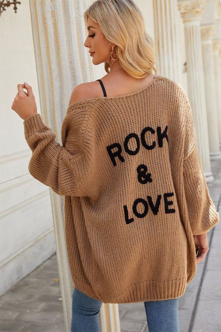 Drop Shoulder Open Front Knit Oversized Sweater Cardigan PRETTYGARDEN