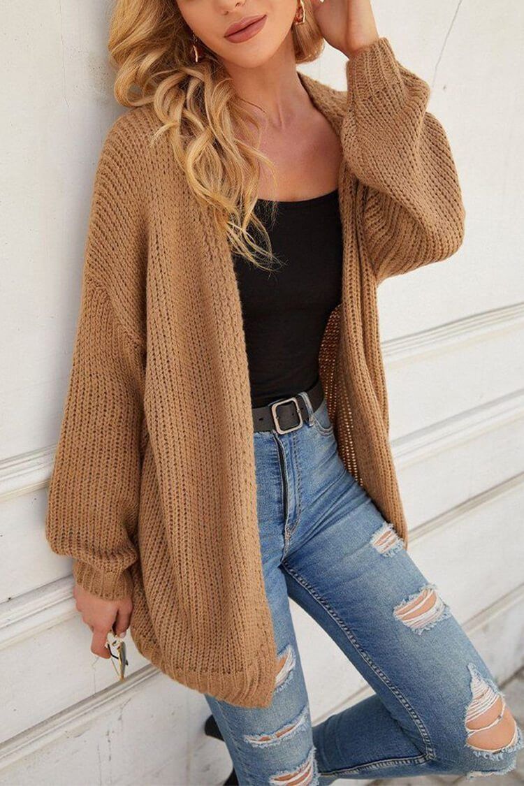 Drop Shoulder Open Front Knit Oversized Sweater Cardigan PRETTYGARDEN