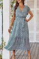 Floral Wrap V Neck Hem A-Line Bohemian Maxi Dress PRETTYGARDEN