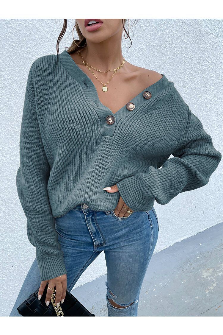 Half Button Raglan Sleeve Sweater PRETTYGARDEN