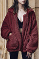 Lapel Zip Up Faux Shearling Shaggy Oversized Fleece Coat Jacket PRETTYGARDEN