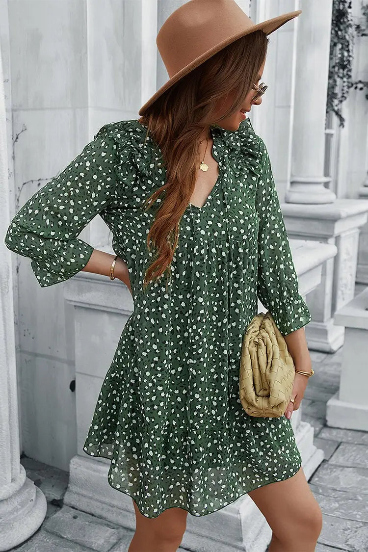 Long Sleeve Short Dress Chiffon 3/4 Sleeve Swing Dress PRETTYGARDEN