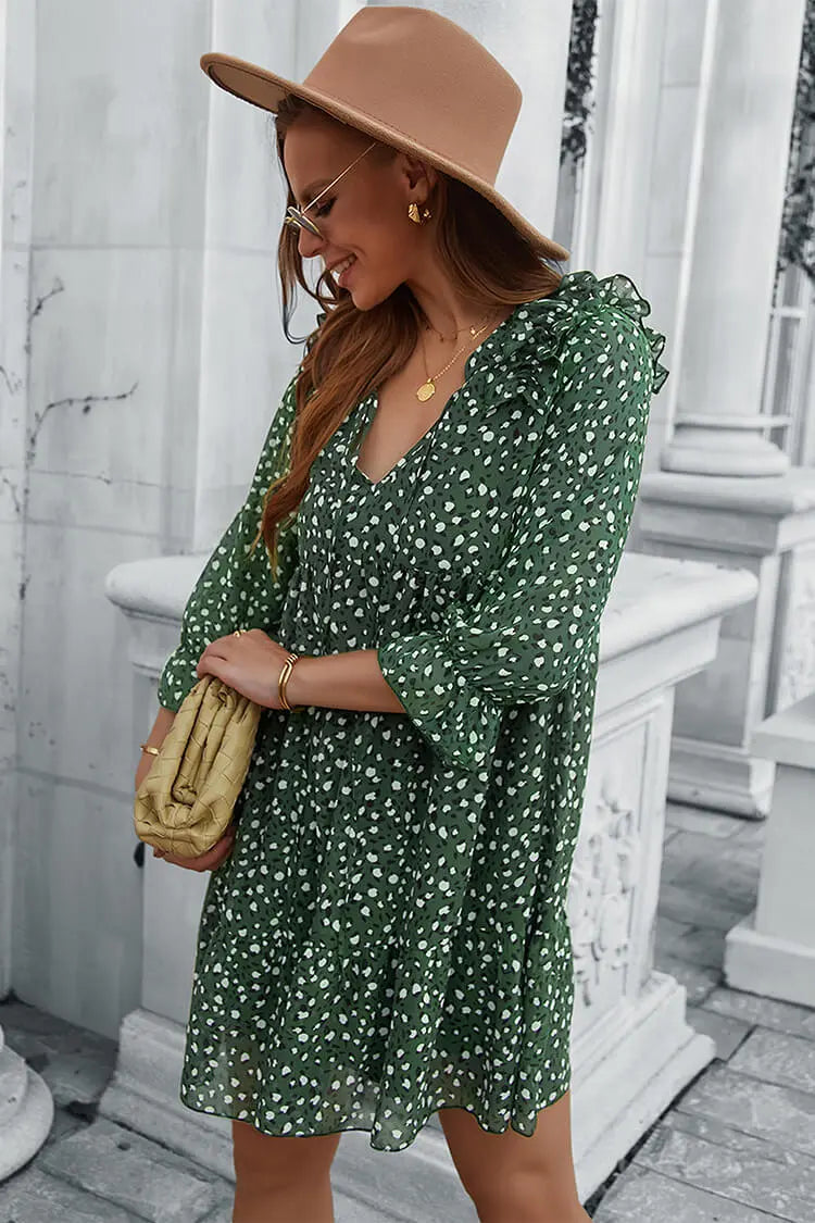 Long Sleeve Short Dress Chiffon 3/4 Sleeve Swing Dress PRETTYGARDEN