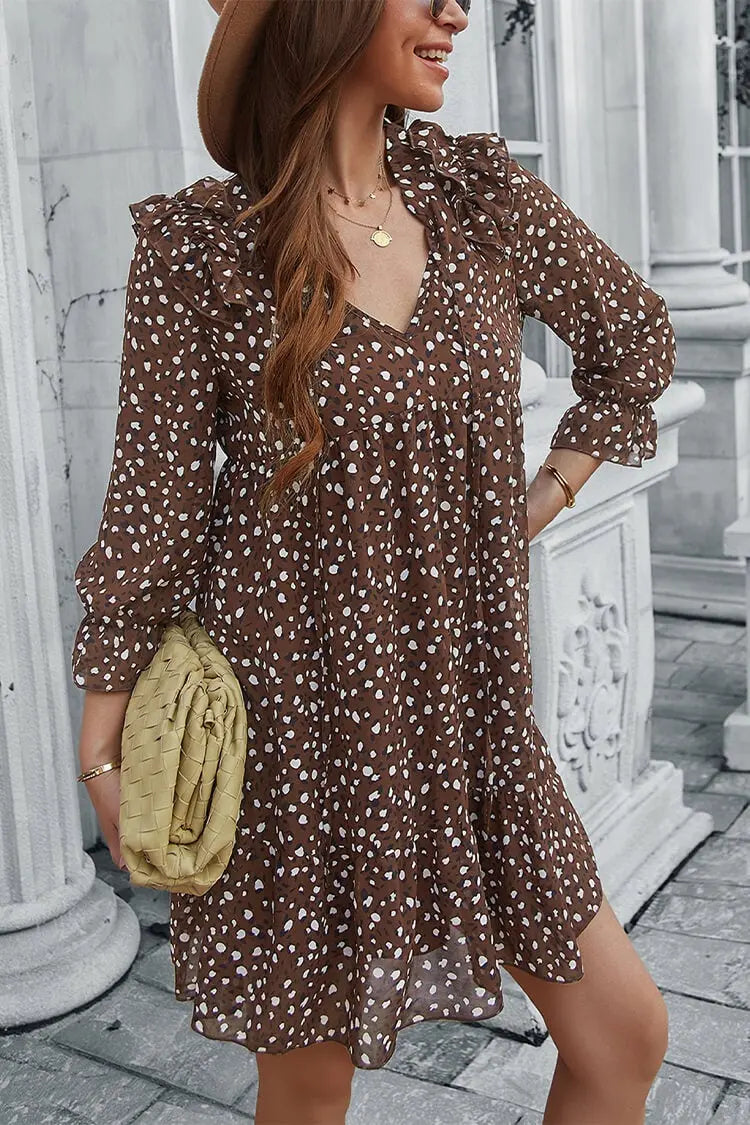 Long Sleeve Short Dress Chiffon 3/4 Sleeve Swing Dress PRETTYGARDEN